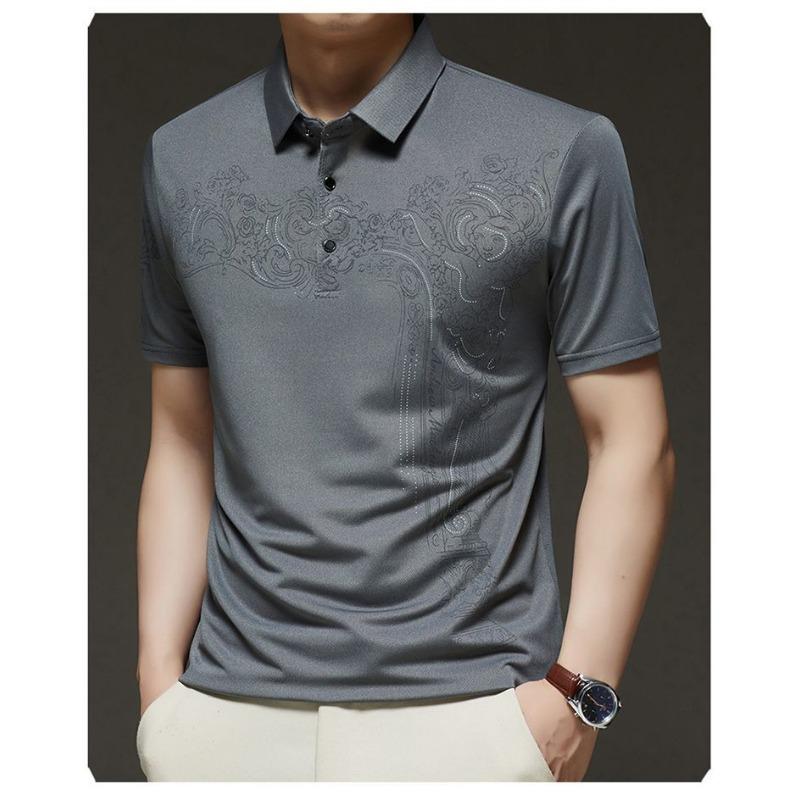 

Men Pink Embossed Floral Pattern Short Sleeve Polo Shirt M серый