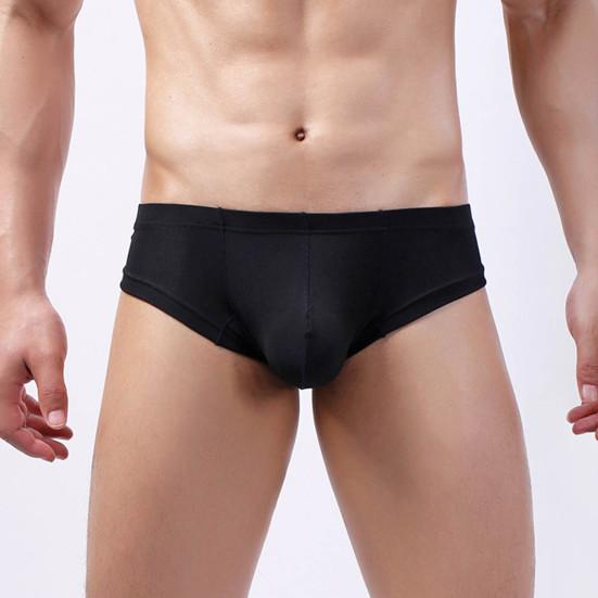 Men Summer Thong Low-rise Ice Silk Ribbed Briefs Solid Color High Elasticity Underwear