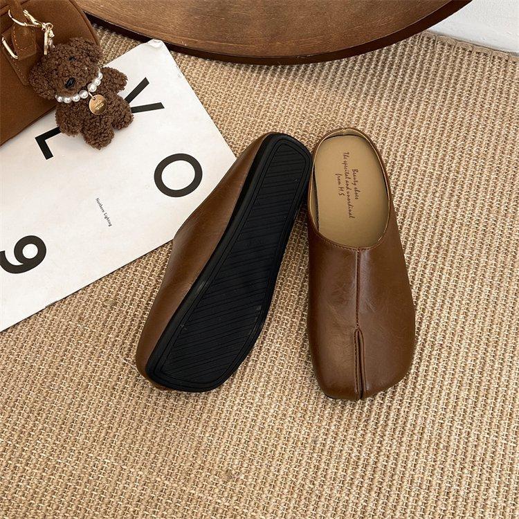 Brown Retro Pig's Trotter Bag Head Half Slippers Women's Shoes Wear 2025 Spring and Summer Commuting Lazy Half Tray Evening Single Shoes