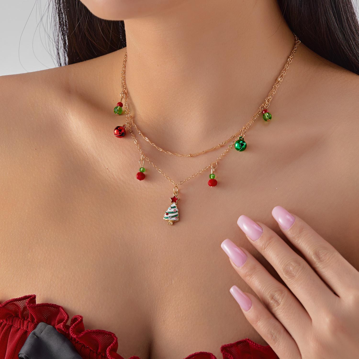 

Fashion Christmas Tree Beaded Necklace for Women Xmas Tree Snowflake Snowman Santa Claus Elk Pendant Choker Girls Party Jewelry
