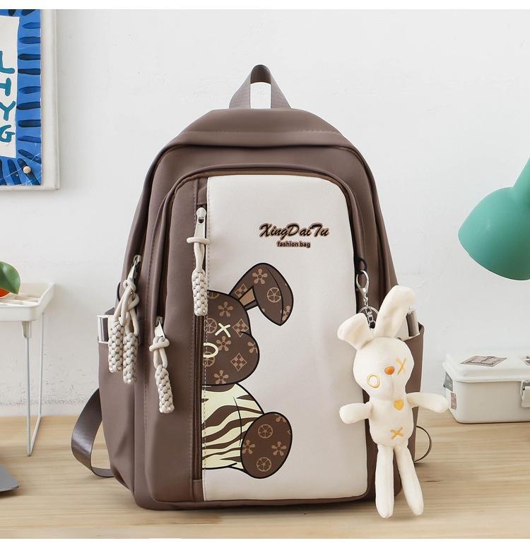 

Милый рюкзак в корейском стиле с граффити в виде кролика: Большая вместимость, Водонепроницаемый, Легкий коричневый