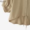 ZANZEA Women Summer Turn Down Collar Loose Asymmetrical Half Sleeve Blouse