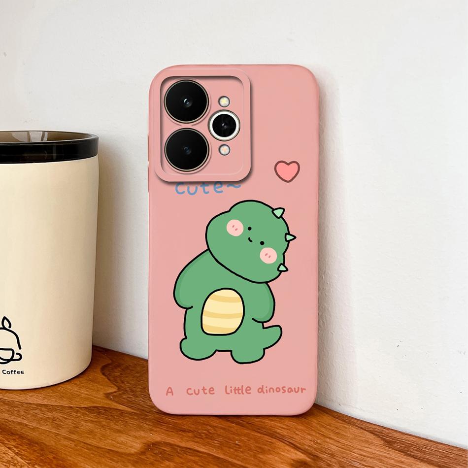 Cartoon Case For Realme 15 Pro Cute Dinosaur Liquid Silicone Lens Protection Back Cover Soft Phone Cases For Realme 15Pro 5G