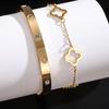 2PCS French Lucky Clover Bracelet Set For Women High Quality Stainless Steel INS  Bracelet Charm Feeling Jewelry Gift