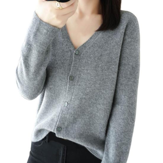 Women Knitting Sweater V-Neck Long Sleeve Button Down Sweater Cardigan Solid Color
