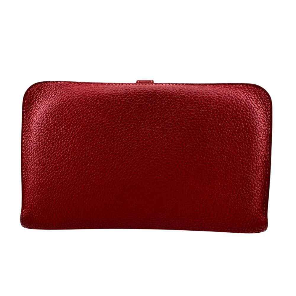 HERMES Bifold Wallet Taurillon Clemence Dogon GM Purse Red Taurillon Clemence Used