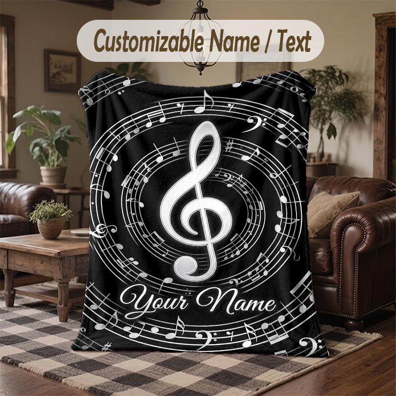 Music Nature Harmony Theme Throw Blanket Custom Name Text Personalized Blanket Soft Cozy Blanket for Home Sofa Bed