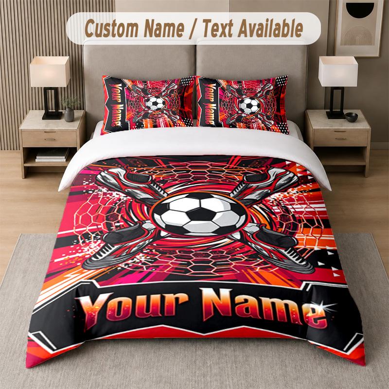 Soccer Theme Custom Text Or Name 3Pcs Bedding Set 1 Flat Sheet & 2 Pillowcases Personalized Home Bedding