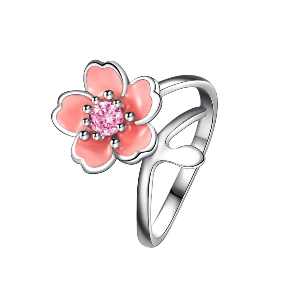 Ring im koreanischen Stil aus Silber mit Epoxidharz, rosa Diamantwirbel