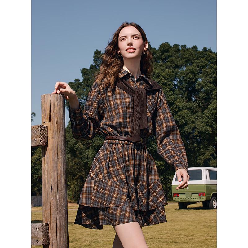 Betu Women's 2026 Spring Stylish Plaid A-Line Ruffle Dress
