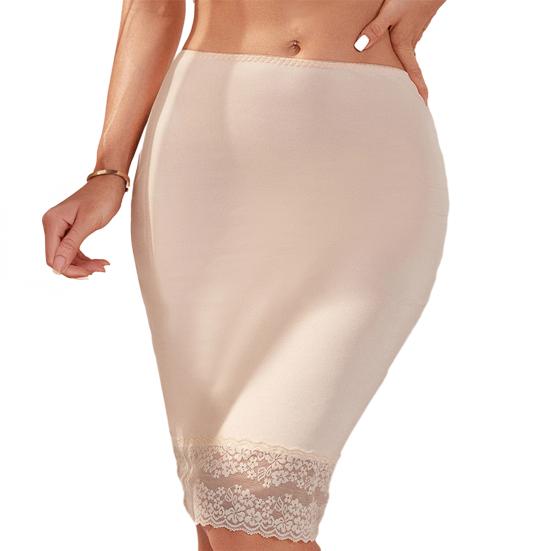 High-Waisted Bottom Skirt Solid Color Soft Breathable Fabric Slimming Skirt with Lace Splicing Hem Summer Base Skirt