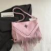 Bohemian Fringe Single Shoulder Bag With Rivets Pu Material For Casual Day Use