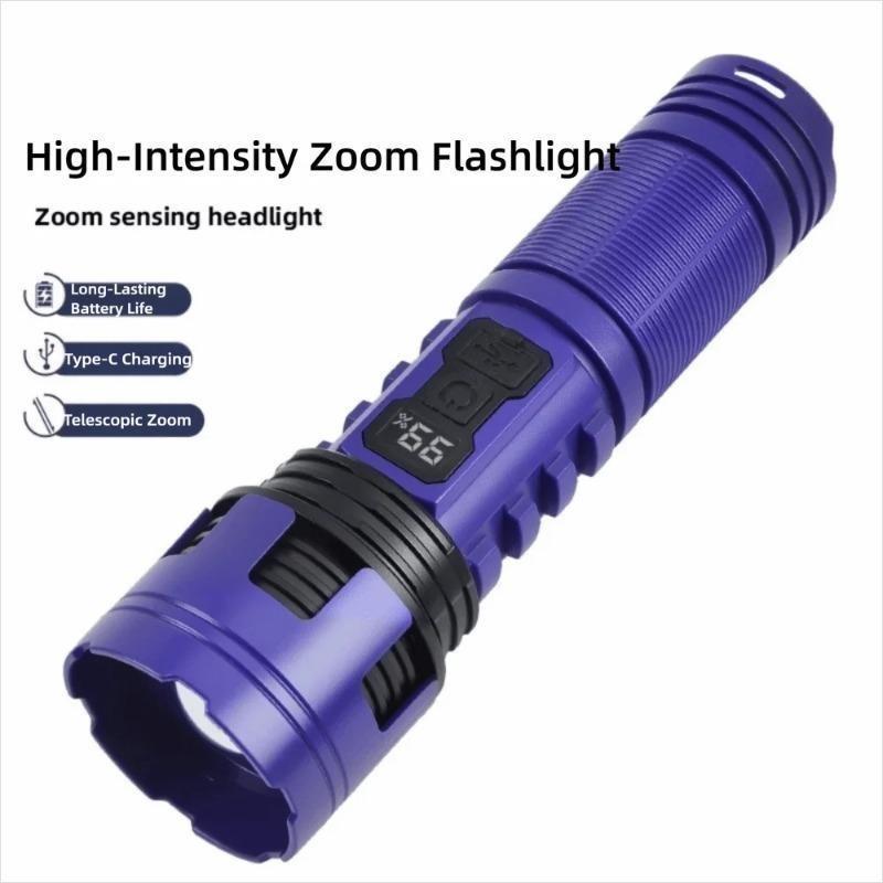 Portable Powerful LED Flashlight with Digital Display COB Side Light Long Range Lamp Zoom Torch Outdoor Lighting