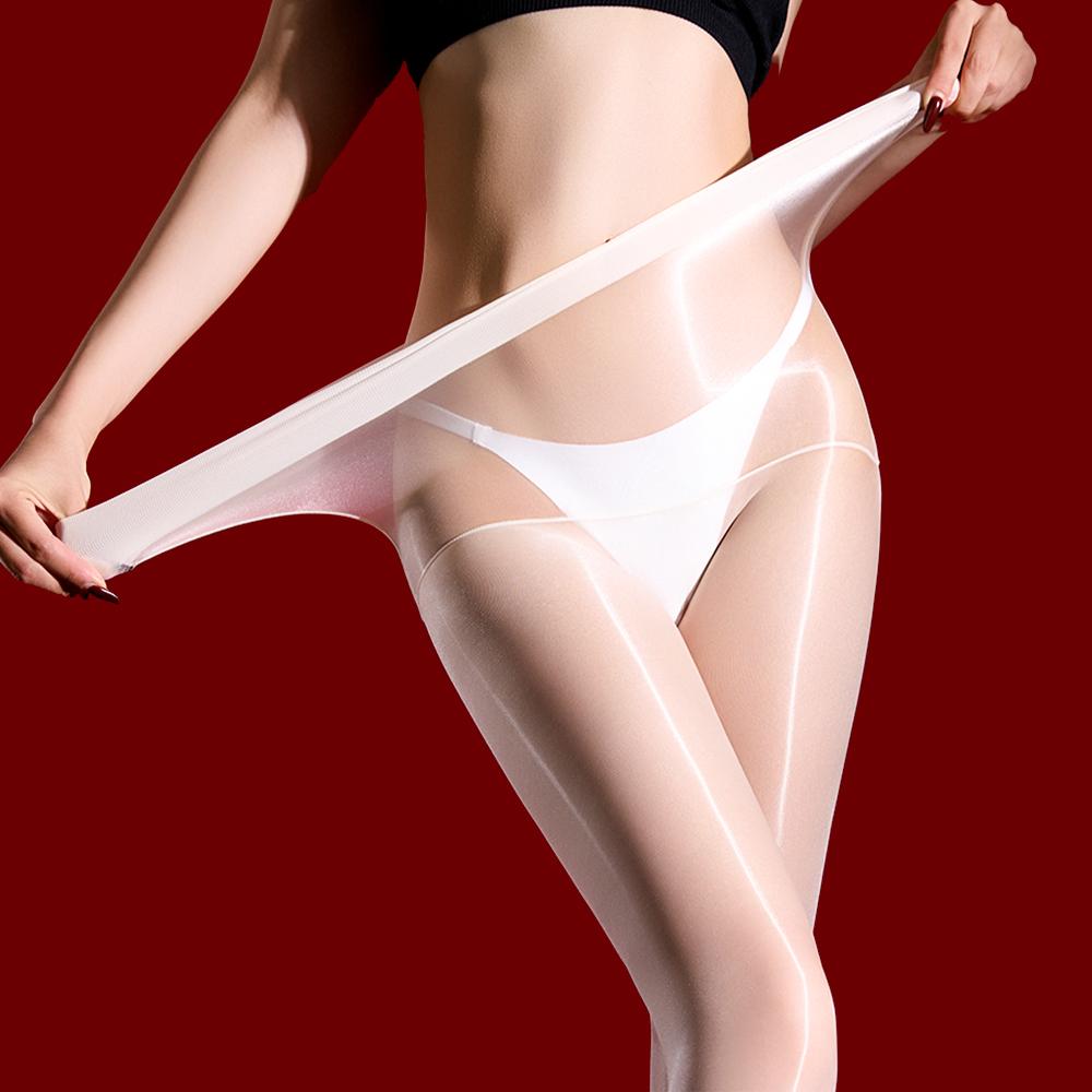 Women 1D Thin Open Crotch Seamless Pantyhose Oil Shiny Elastic Tights Yoga Shaping Maid Stocking Slim Leggings Plus Size