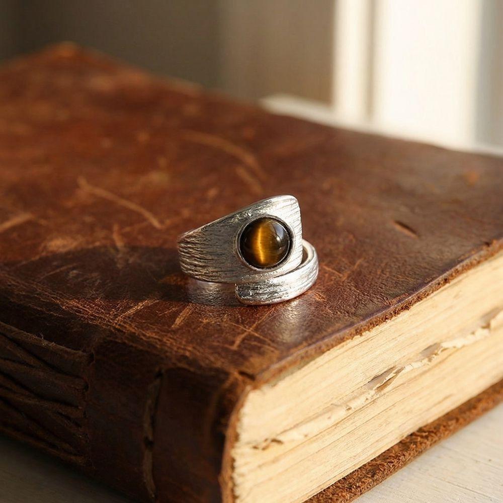Elegant Vintage Adjustable Open Rings Irregular Niche Minimalist Rings Tiger Eye Stone Rings Party