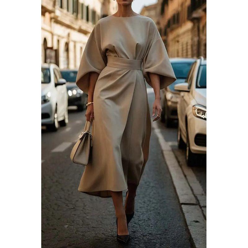 Work Fashion Temperament Elegant Solid Waist Hugging Dress Casual Batwing Sleeve Long dress Elegant Dress