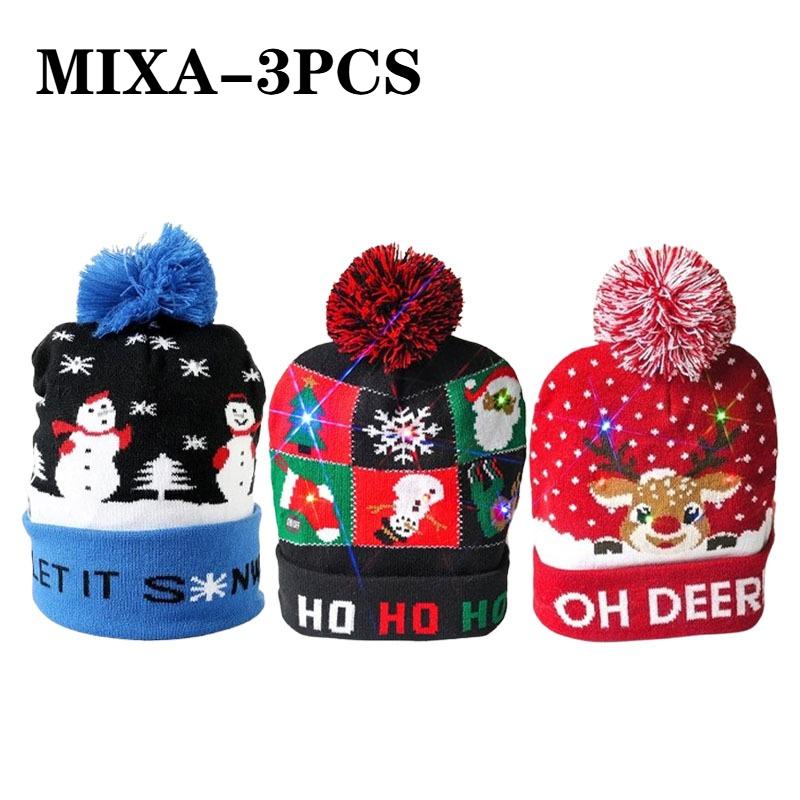 LED Christmas Knit Hat Ugly Holiday Party Hat with Flashing Modes Festive Headwear with BatteriesWinter Seasonal Hat for Women