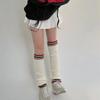 Women Ribbed Knit Leg Cover Preppy Double Striped Slouch Leg Warmers Long Socks