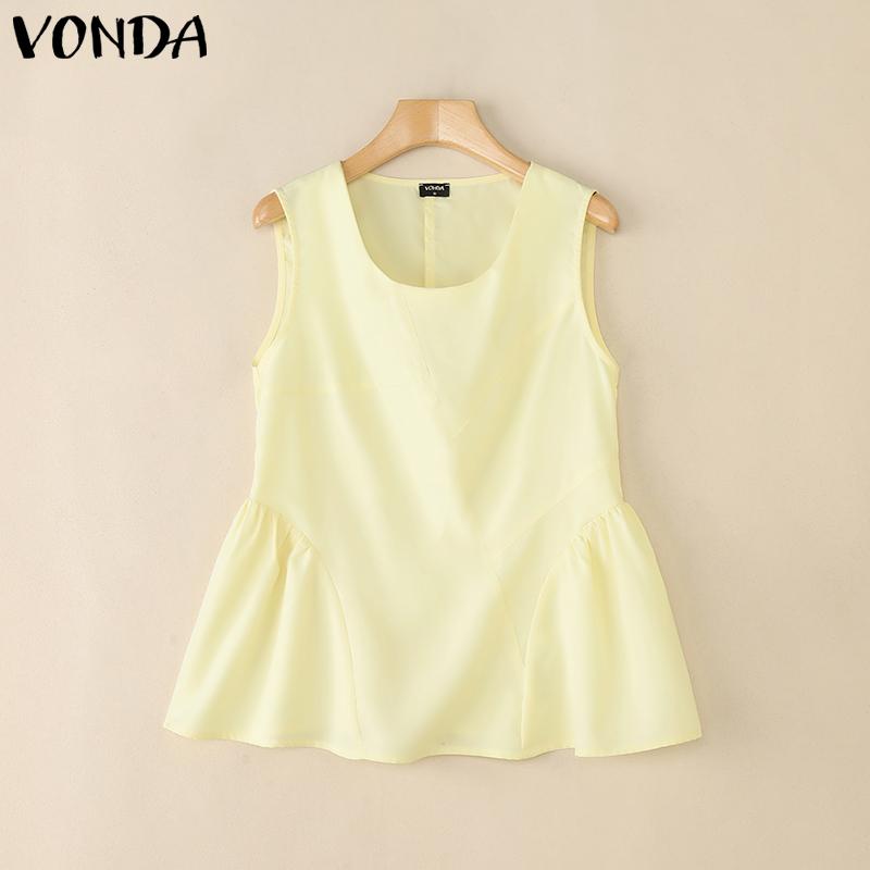 VONDA Women Summer Sleeveless Solid Color Casual Tank Tops
