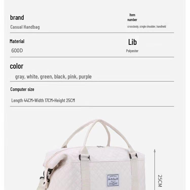 Large Capacity Lightweight Handheld Travel Bag for Fitness, Business, or Maternity, Fits On Trolley Case