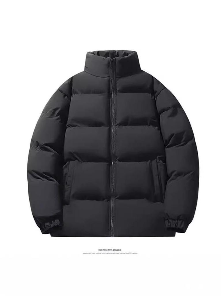 Men's Unisex Stand Collar Cotton Jacket - Solid Color, Warm, Thick, Plus Size, Trendy Autumn/Winter Coat