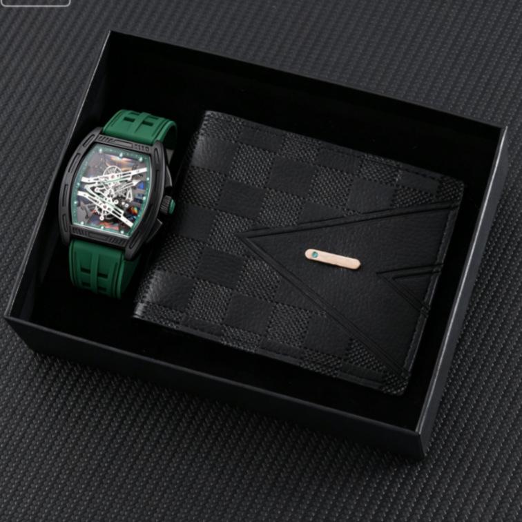 Geneva Men's Steel Band Fashion Calendar Wristwatch - Bestseller Personalized Business Set