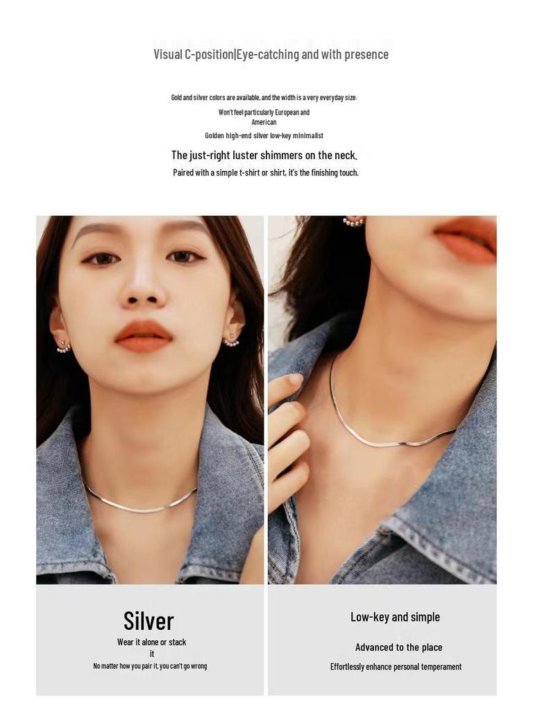 S925 Sterling Silver Elegant Snake Bone Chain Necklace - Women's Minimalist Clavicle Jewelry