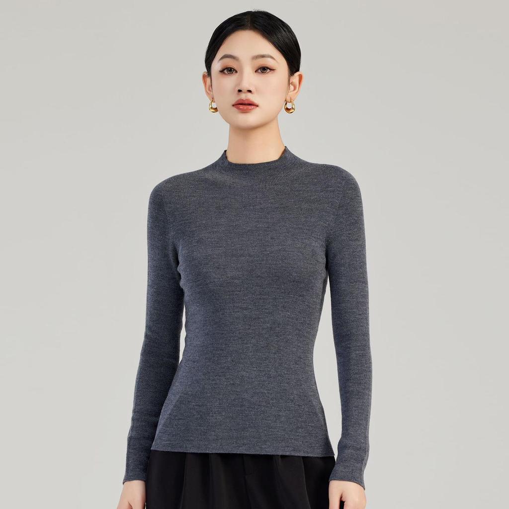 Autumn/Winter Women's Seamless 100% Wool Half-High Neck Slim Fit Sweater