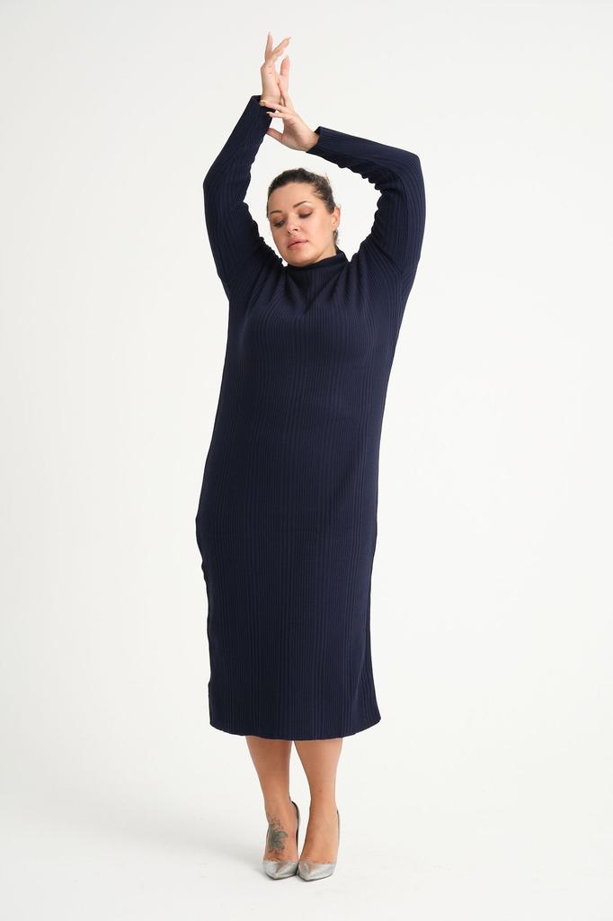 Damen Big Size Kleid Grün Halb Rollkragen Strickkleid Plus Size