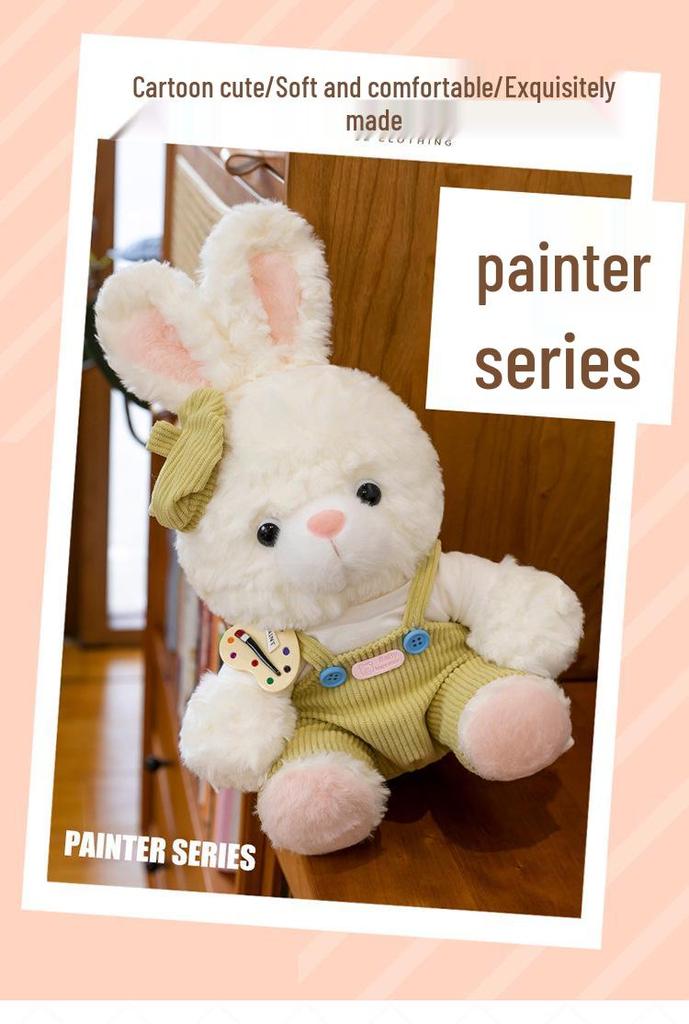 Painter Series Teddy Bear & Rabbit Plush Toy - Cute Doll Gift for Girls' Birthdays