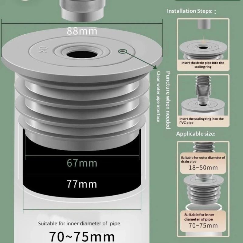 Silicone Bathroom Sewer Seal Ring Kitchen Sink Sewer Pipe Plug Washing Machine Anti-Odor Leakage Floor Drain Seal Connector Plug