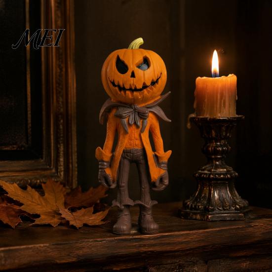 Waterproof Resin Craft for Showcase Halloween Pumpkin Man Figurine, Retro Gentleman Head Statue Dark Atmosphere Home Decoration Ornament, Spooky