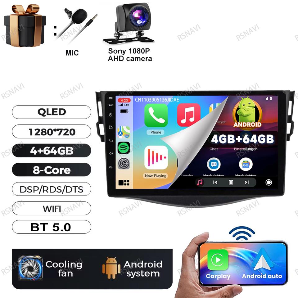 Car Radio Android 16 For Toyota RAV4 Rav 4 2005-2013 DVD Viedo Player DSP 5G WIFI Wireless Carplay Auto Multimedia QLED Qualcomm