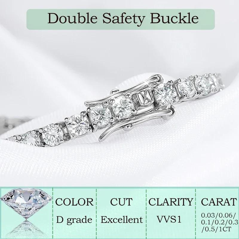 Smyoue 2-6.5mm Real Moissanite Tennis Bracelet for Women Christmas Gift Platinum Plated 100% 925 Silver Wedding Jewelry
