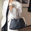 Retro Style Genuine Leather Hand-Woven Basket Handbag - Versatile Women's Bag with Thick Leather Strips