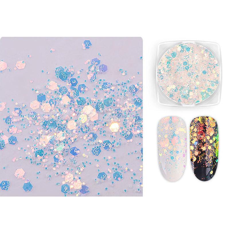 6 Pcs/Set Nail Art Sequins Different Size Glitter Powder Manicure Decoral Tips Polish Nail Stickers Mixed Design Case Set