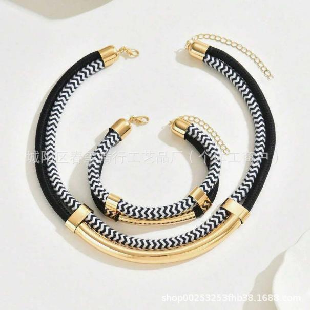 Personalized Double-Layer Braided Rope Pipe Bracelet Necklace Jewelry Set Creative Women'S Jewelry Set