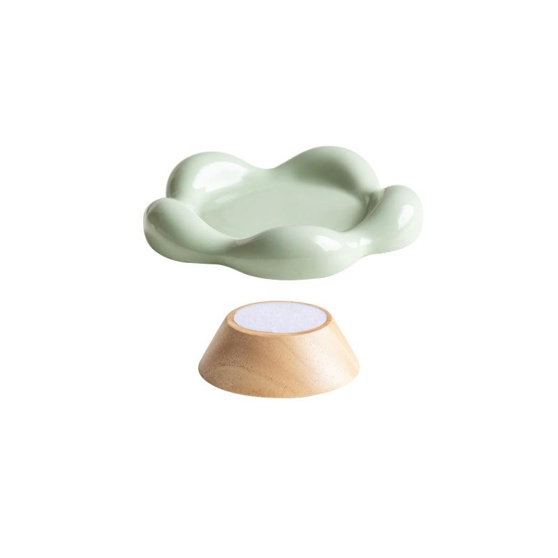 Cat Ceramic Bowl Small Pet Elevated Food Water Feeders Puppy Dog Drinking Eating Dish Plate with Wooden Stand