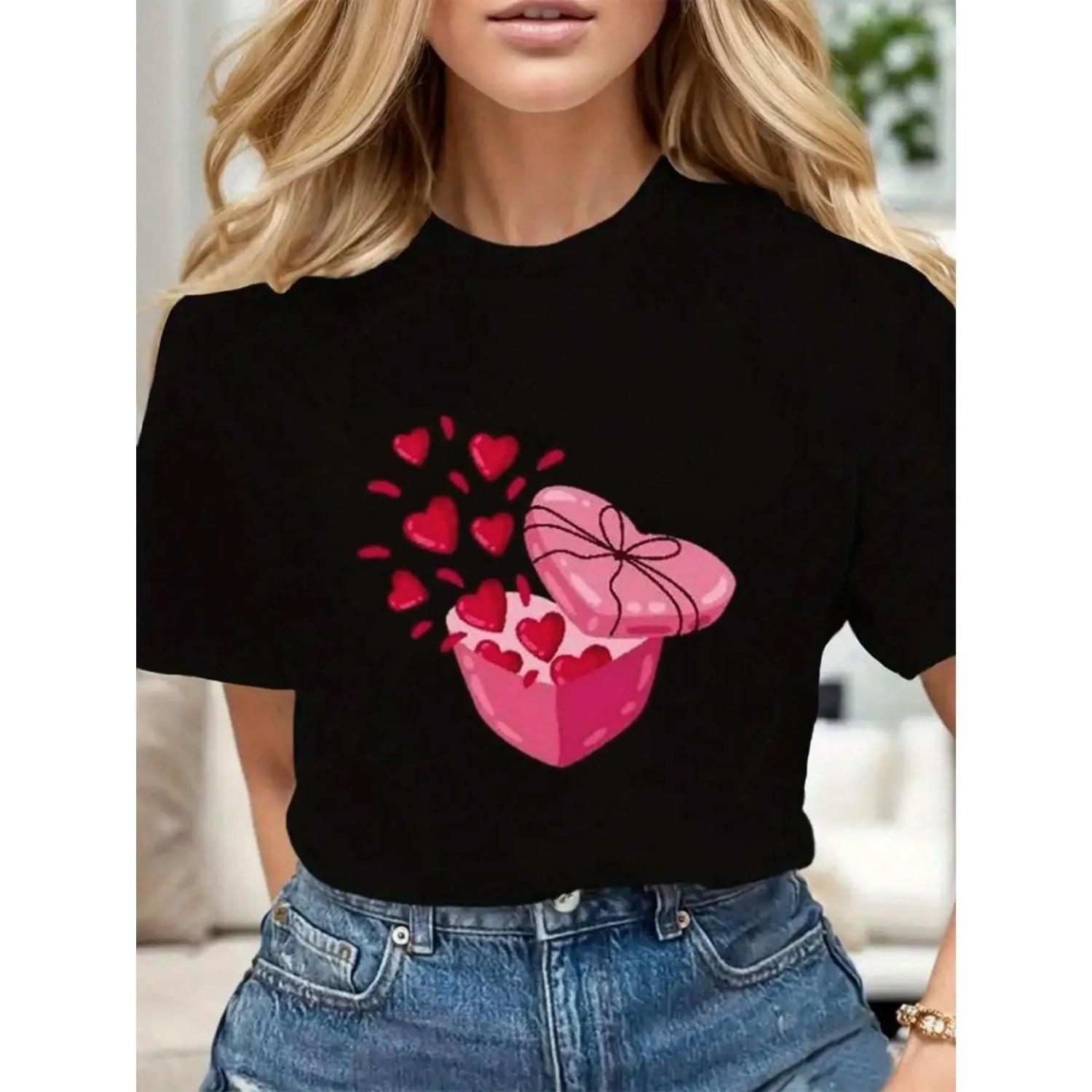 

Valentine s Day Heart Graphic Tees Soft Cotton Crew Neck Short Sleeve T-Shirt Funny Novelty Design Shirts S чёрный