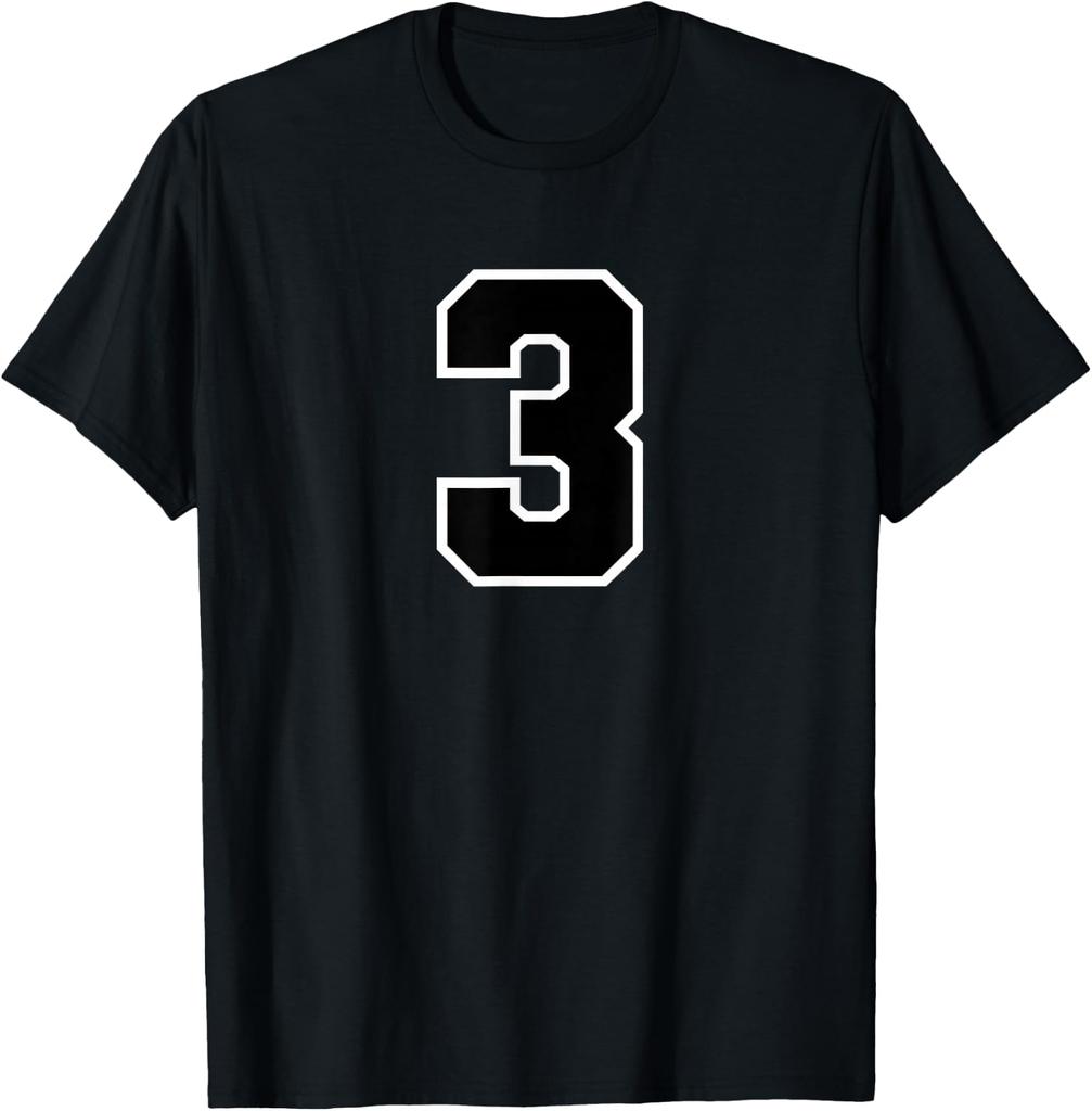 Number 3 Sports Team White Black Varsity Number T-Shirt