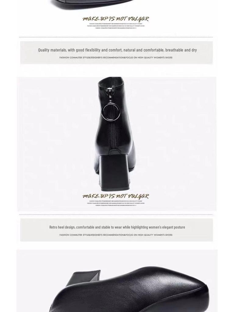 Damskor, Ankelboots med Tjock Klack, Äkta Läder, Mjuk Bomullsfodrade, Med Sammet, Vinter 2025 Nytt Martin-stil.