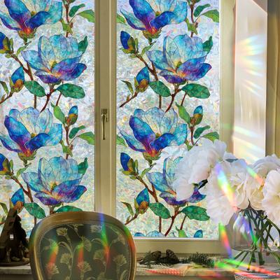 Lasergesneden Dromerig Blauw Bloemen Woonkamer Raam Decoratieve Statische Hechtfolie