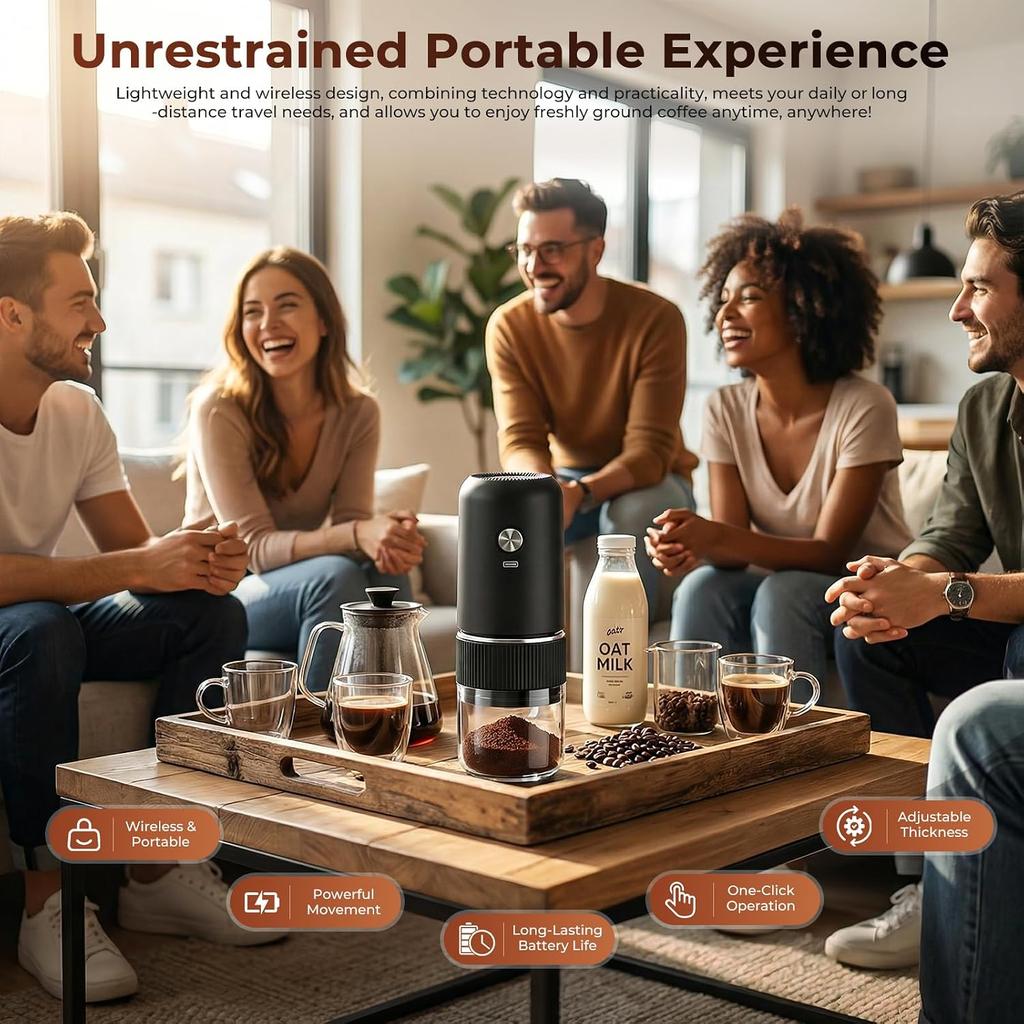 Electric Coffee Grinders, Rechargeable Adjustable Coarseness, Small Coffee Grinder for Travel, Camping