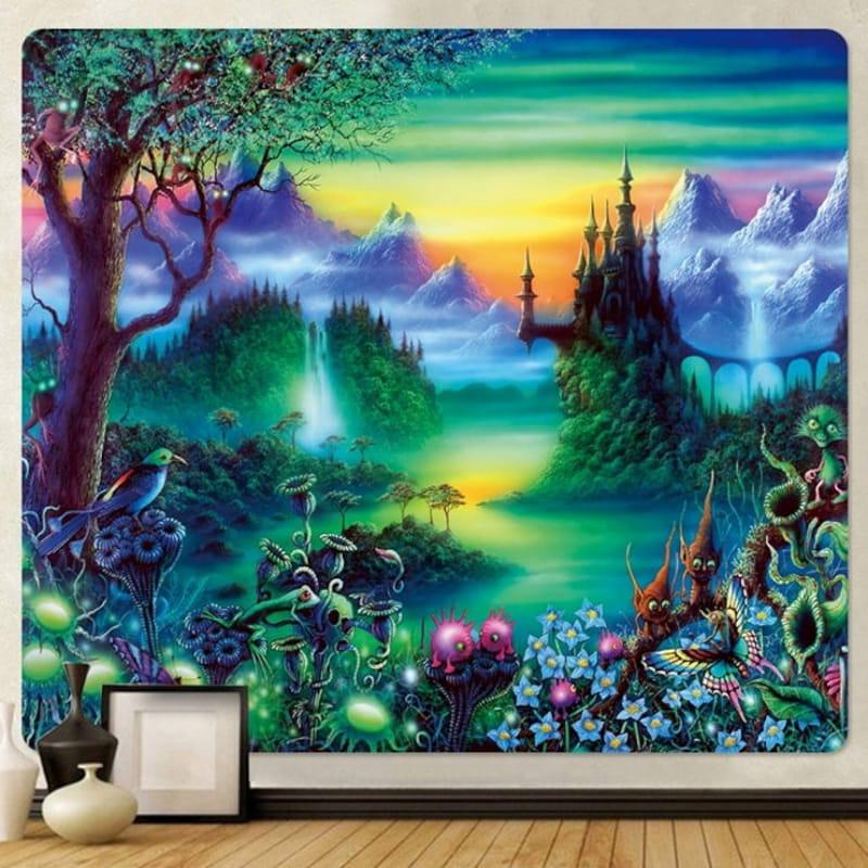 Tapestry of a magical forest castle fairy tale 75x100