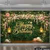 2D Pink Flower Green Leaf Happy Birthday Backdrop Party Decoration Banner
