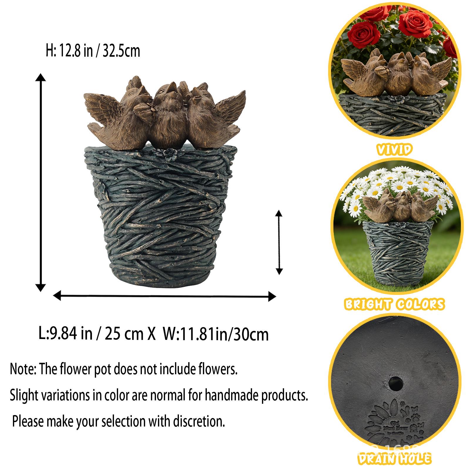 Garden Courtyard Animal & Bird Statues: Small Rabbit, Insect, and Flower Pot Decor Little Rabbit