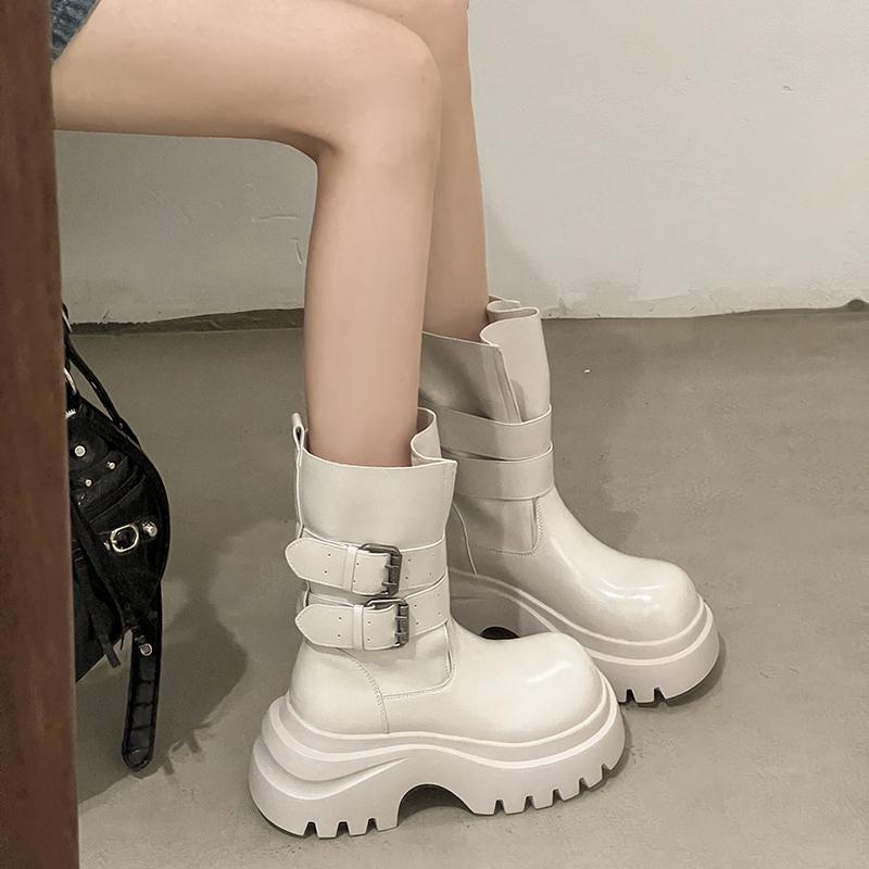 Fashion Winter Design Platform Heel Women Ankle Boots Fashion Slip On Height Increase Shoes Punk Style Short Botas De Mujer