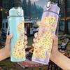 1PC Floral Pattern Dog Silhouette 750ml Color Plastic Sports Water Bottle Leakproof Flip Straw Lid Suitable for Sports Office Home Use