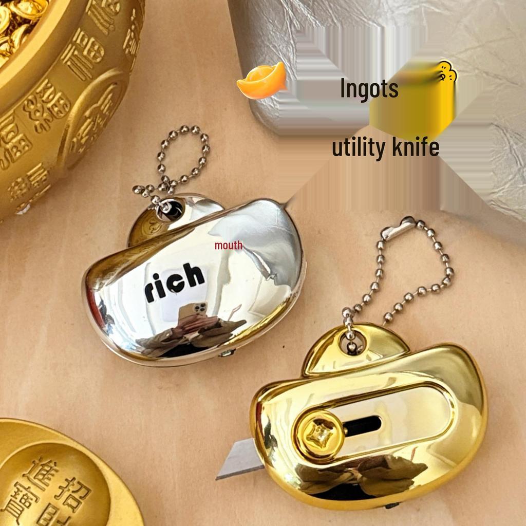 Portable Mini Keychain Knife for Safe Package Opening - Gold & Silver Ingot Design