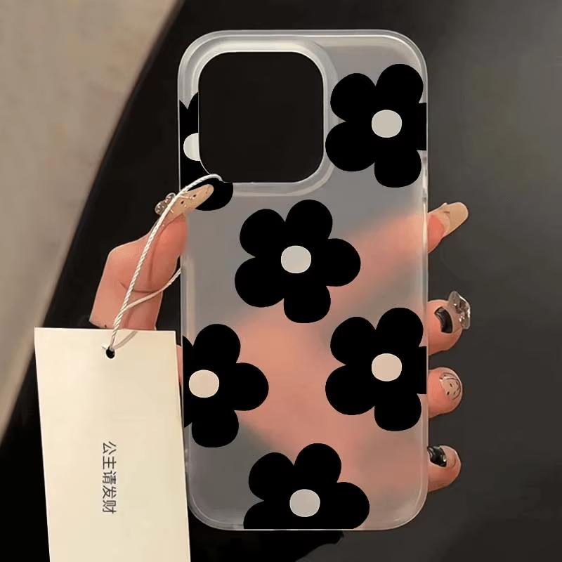 

Cute Cartoon Flowers Phone Case For iPhone 11 12 13 14 15 16 E Pro Max XR X XS Mini Plus SE 2020 2022 Transparent iPhone 13 mini